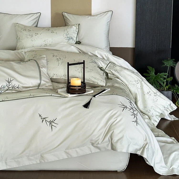 Bedding Set Reversible Cotton Satin Bamboo Print 4-Piece Set