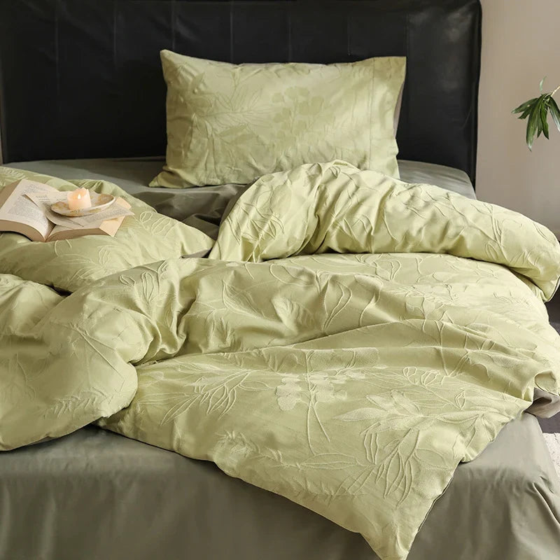 Bedding Set Reversible Cotton Satin & Floral Jacquard