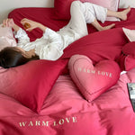 Bedding Set Reversible Cotton Satin Heart Appliqué 4-Piece