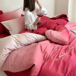 Bedding Set Reversible Cotton Satin Heart Appliqué 4-Piece