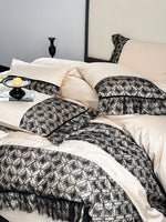 Bedding Set Reversible Cotton Satin Jacquard Borders & Ruffles