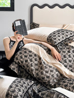 Bedding Set Reversible Cotton Satin Jacquard Borders & Ruffles
