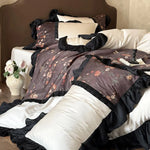 Bedding Set Reversible Cotton Satin Ruffle Trim Four-Piece