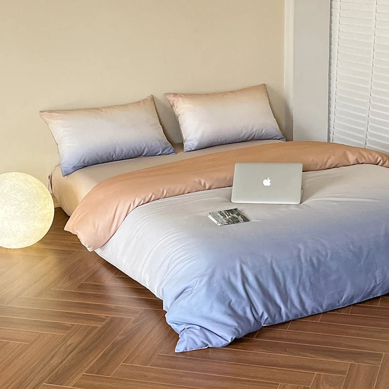 Bedding Set Reversible Cotton Satin Wrinkle-Resistant 4-Piece