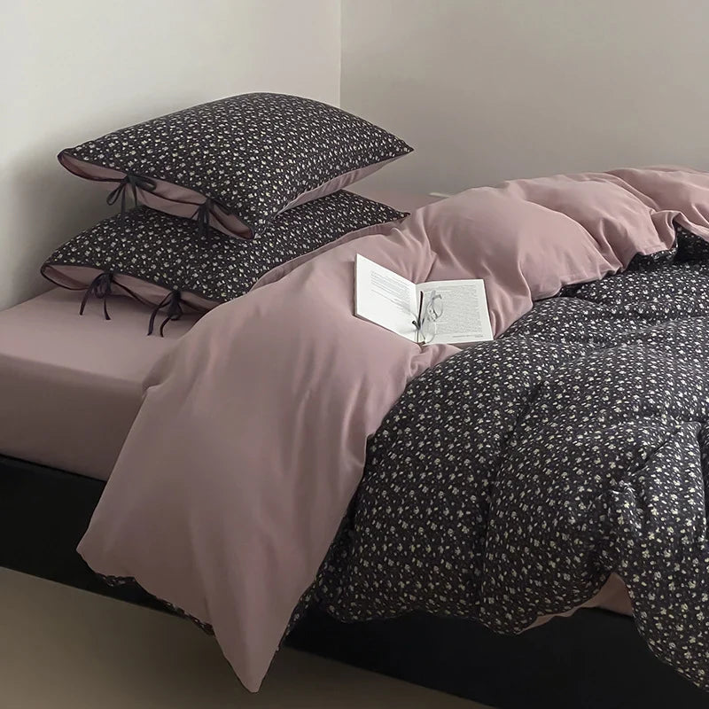 Bedding Set Reversible Floral & Solid Cotton Satin