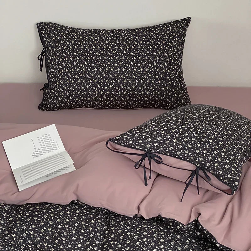 Bedding Set Reversible Floral & Solid Cotton Satin