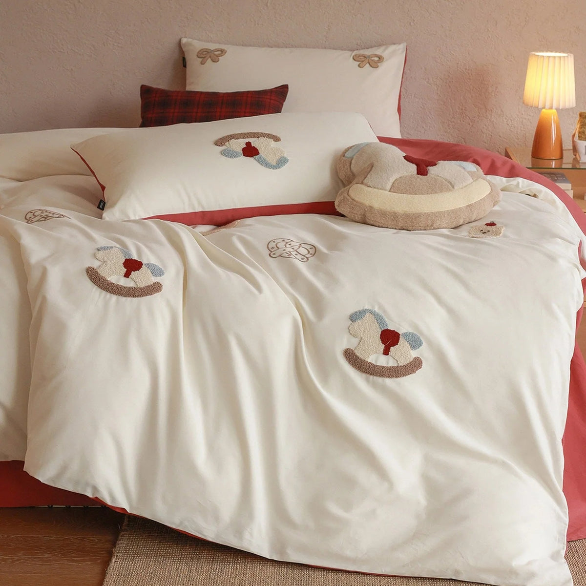 Bedding Set Reversible Mako Cotton Blend Embroidered Teddy Appliqués