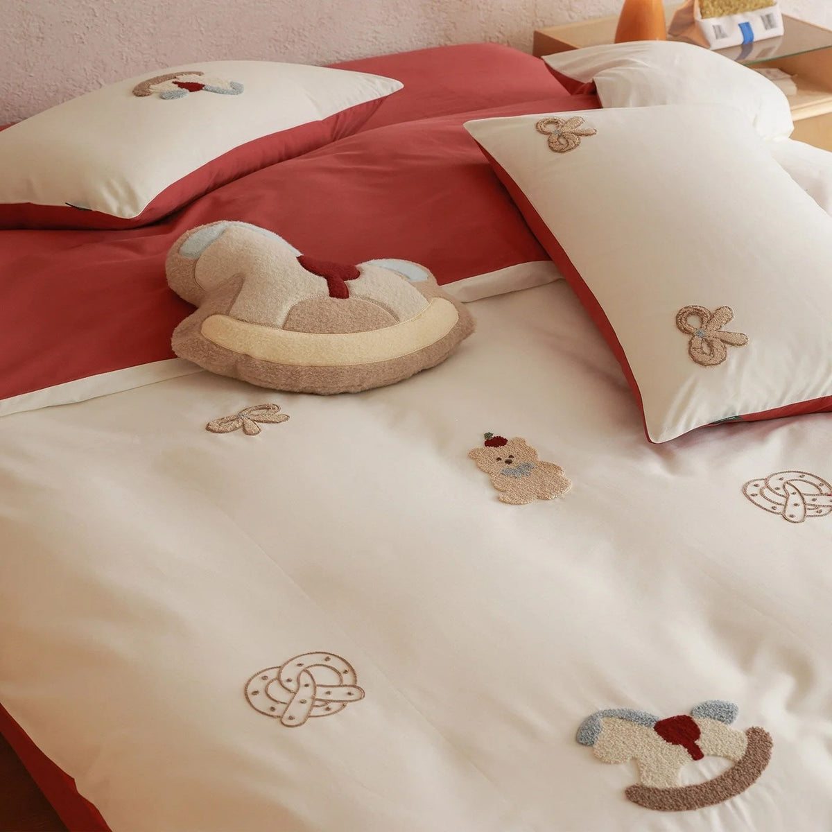 Bedding Set Reversible Mako Cotton Blend Embroidered Teddy Appliqués