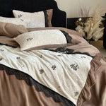 Bedding Set Reversible Microfleece & Velvet Rose Embroidery