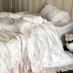 Bedding Set Rose Embroidery & Double Ruffle 4-Piece