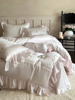 Bedding Set Rose Embroidery & Double Ruffle 4-Piece