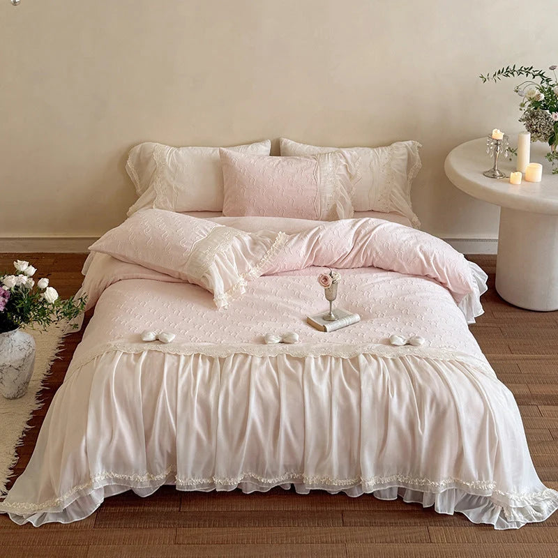 Bedding Set Ruffle & Lace Trim 4-Piece