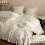 Bedding Set Ruffled Edges & Rose Appliqués Machine Washable
