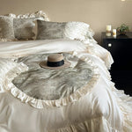 Bedding Set Ruffled Edges & Velvet Heart Satin-Look Machine Washable