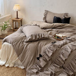Bedding Set Ruffled Linen-Look Cotton Reversible