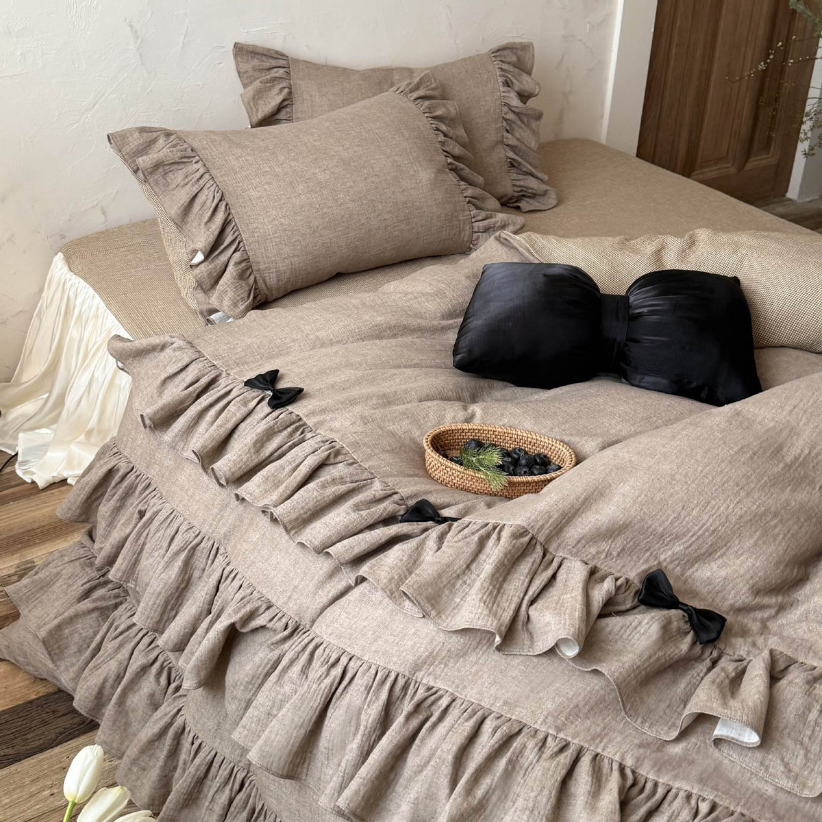 Bedding Set Ruffled Linen-Look Cotton Reversible