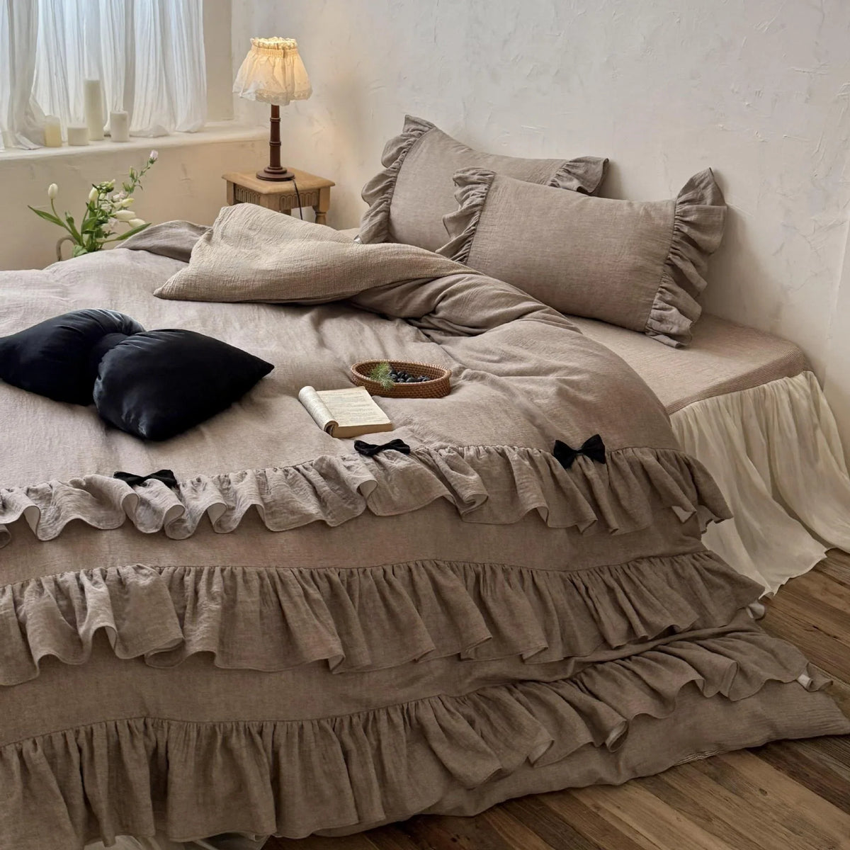 Bedding Set Ruffled Linen-Look Cotton Reversible