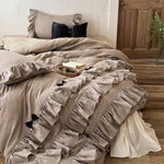 Bedding Set Ruffled Linen-Look Cotton Reversible