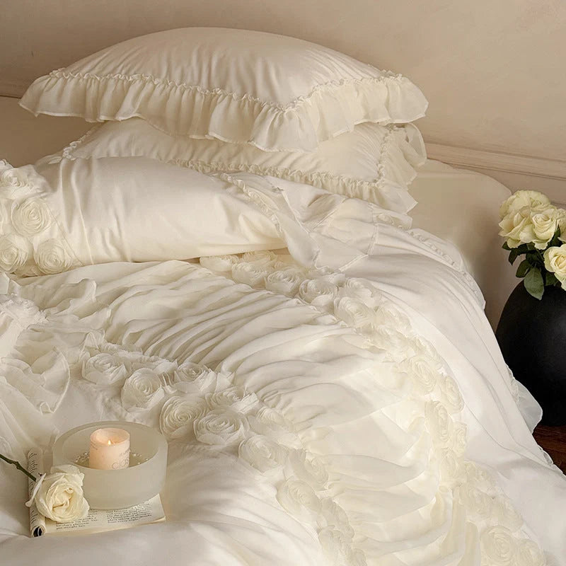 Bedding Set Ruffled Rose Appliqués 4-Piece