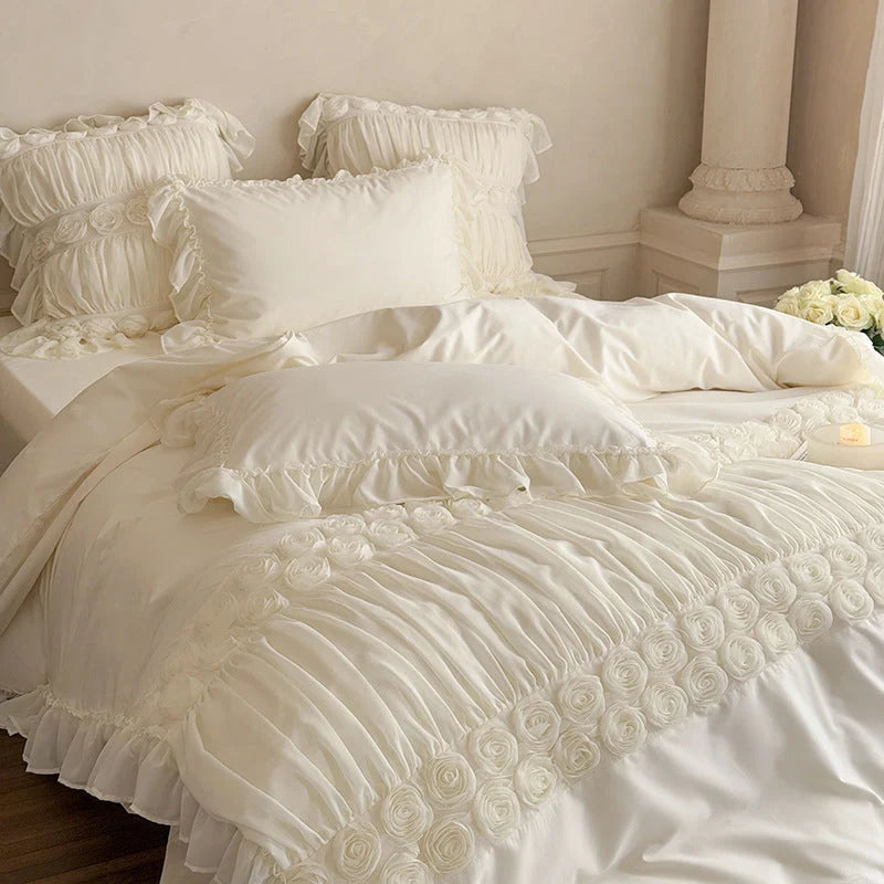 Bedding Set Ruffled Rose Appliqués 4-Piece