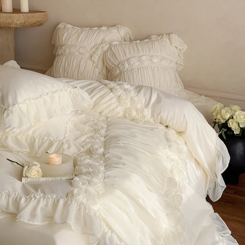 Bedding Set Ruffled Rose Appliqués 4-Piece