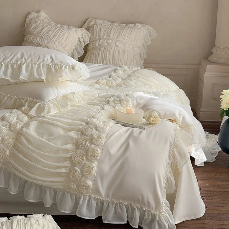 Bedding Set Ruffled Rose Appliqués 4-Piece