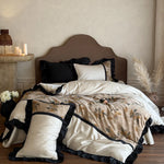 Bedding Set Satin Botanical Jacquard Reversible Ruffled Edge 4-Piece
