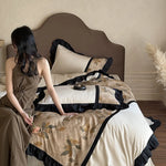 Bedding Set Satin Botanical Jacquard Reversible Ruffled Edge 4-Piece