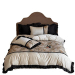 Bedding Set Satin Botanical Jacquard Reversible Ruffled Edge 4-Piece