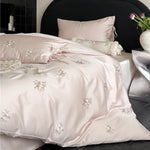 Bedding Set Satin Breathable Floral Relief Embroidery