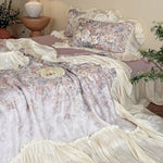 Bedding Set Satin Cotton Blend Floral Pleated Ruffles Easy-Care