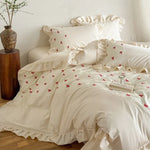 Bedding Set Satin Cotton Blend Ruffle Trim