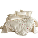 Bedding Set Satin Cotton Blend Ruffle Trim