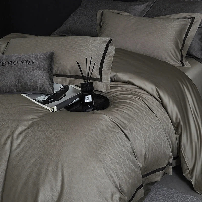 Bedding Set Satin Cotton Breathable Fine Piping 4-Piece Set