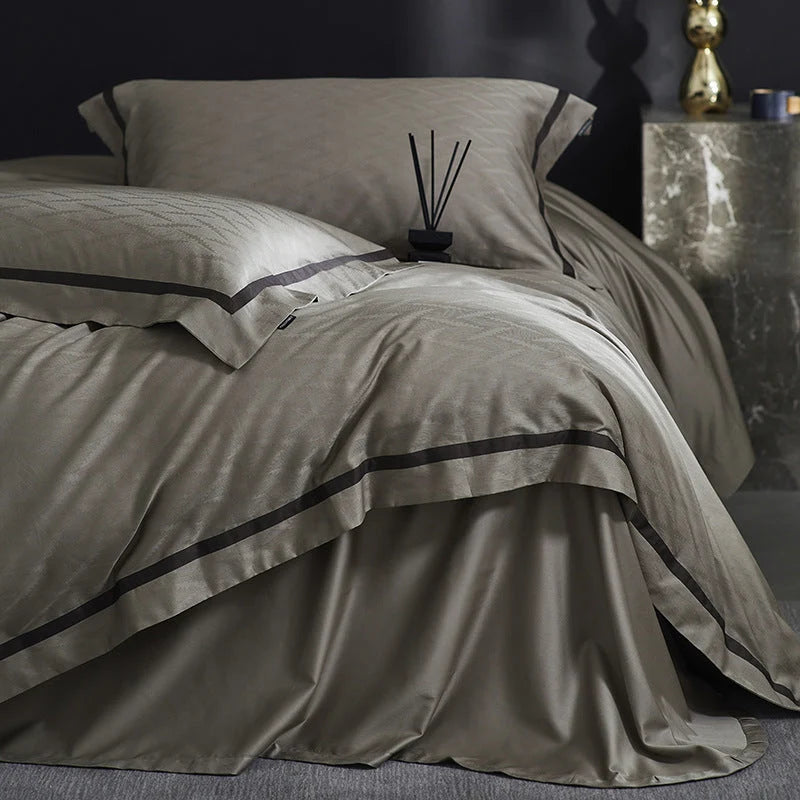 Bedding Set Satin Cotton Breathable Fine Piping 4-Piece Set
