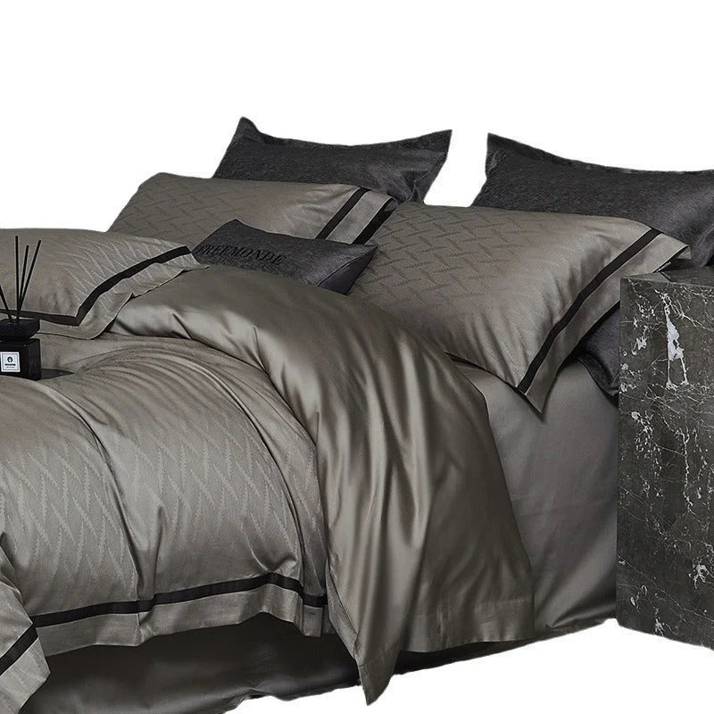Bedding Set Satin Cotton Breathable Fine Piping 4-Piece Set