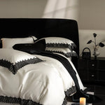 Bedding Set Satin Crochet Lace Trim 4-Piece Set