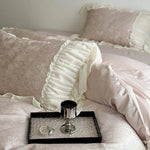 Bedding Set Satin Damask Pattern Ruffled Edges 4-Piece
