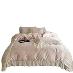 Bedding Set Satin Damask Pattern Ruffled Edges 4-Piece