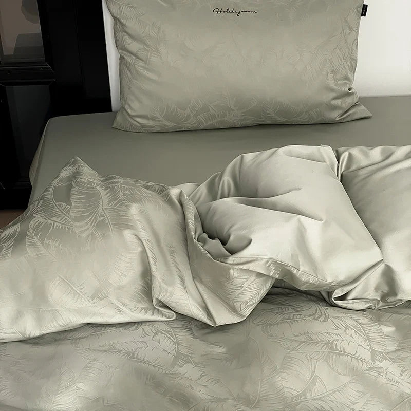 Bedding Set Satin Embossed Monstera Wrinkle-Resistant & Breathable