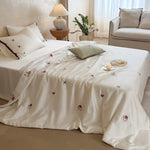 Bedding Set Satin Finish Floral Embroidery & Lace Trim