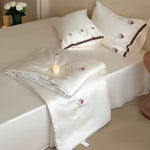 Bedding Set Satin Finish Floral Embroidery & Lace Trim