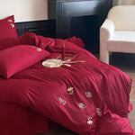 Bedding Set Satin Floral Embroidery 4-Piece Set