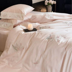 Bedding Set Satin Floral Embroidery Breathable Machine Washable