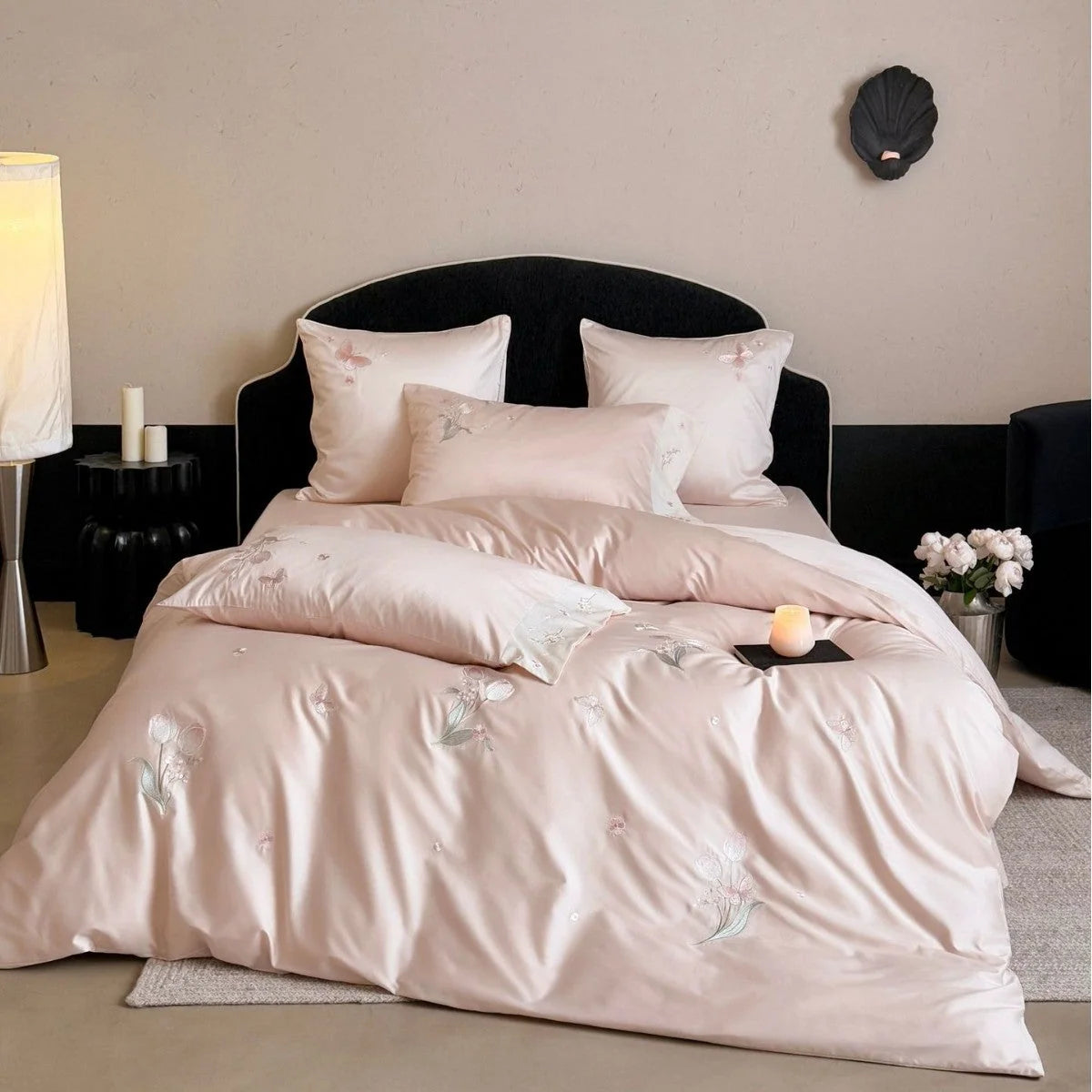 Bedding Set Satin Floral Embroidery Breathable Machine Washable