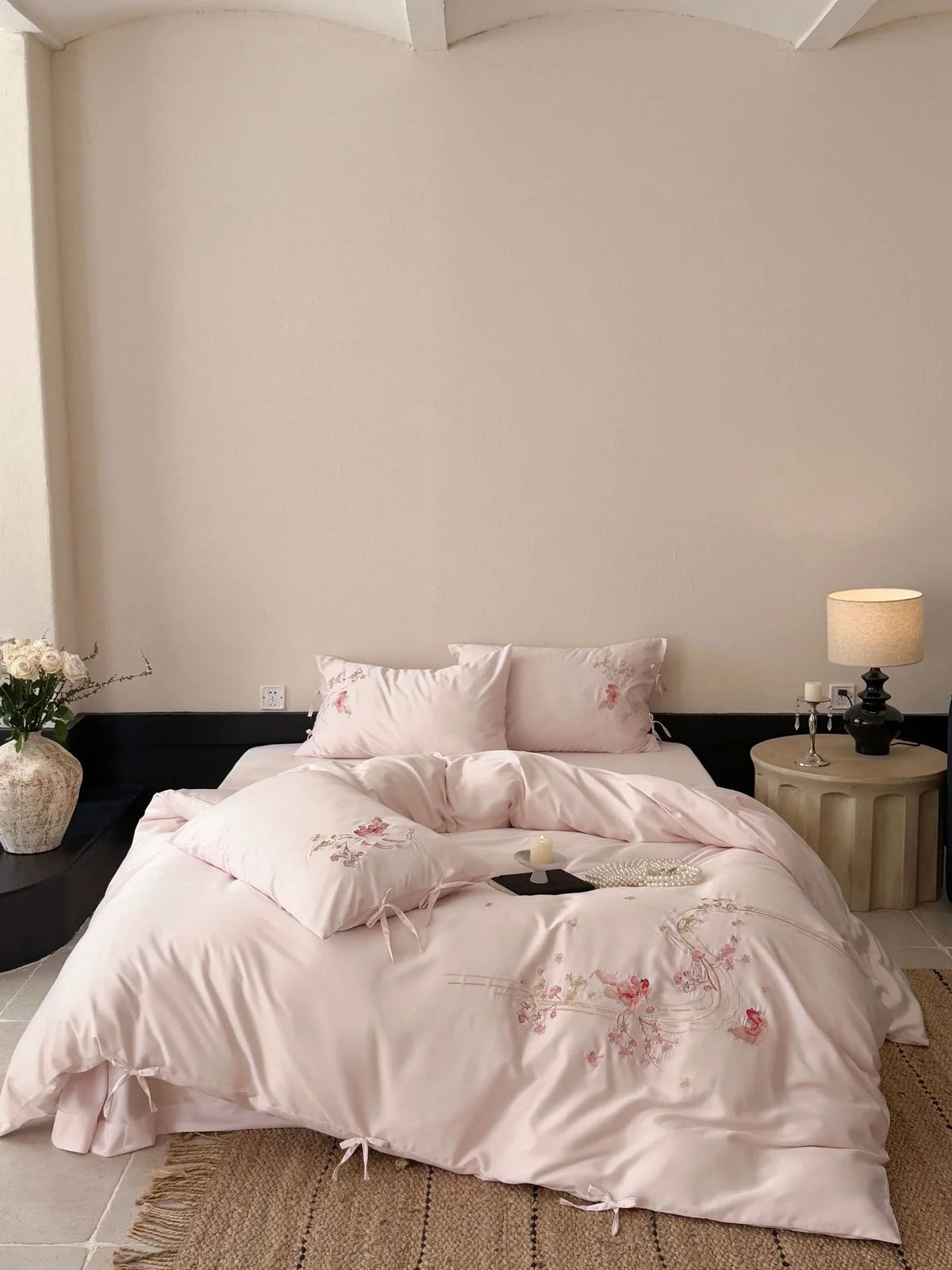 Bedding Set Satin Floral Embroidery Easy Care