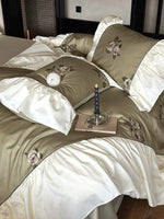 Bedding Set Satin Floral Embroidery & Ruffled Trim