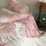 Bedding Set Satin Floral Print Chiffon Ruffle 4-Piece