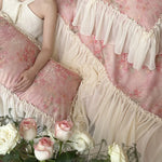 Bedding Set Satin Floral Print Chiffon Ruffle 4-Piece