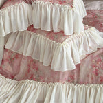 Bedding Set Satin Floral Print Chiffon Ruffle 4-Piece